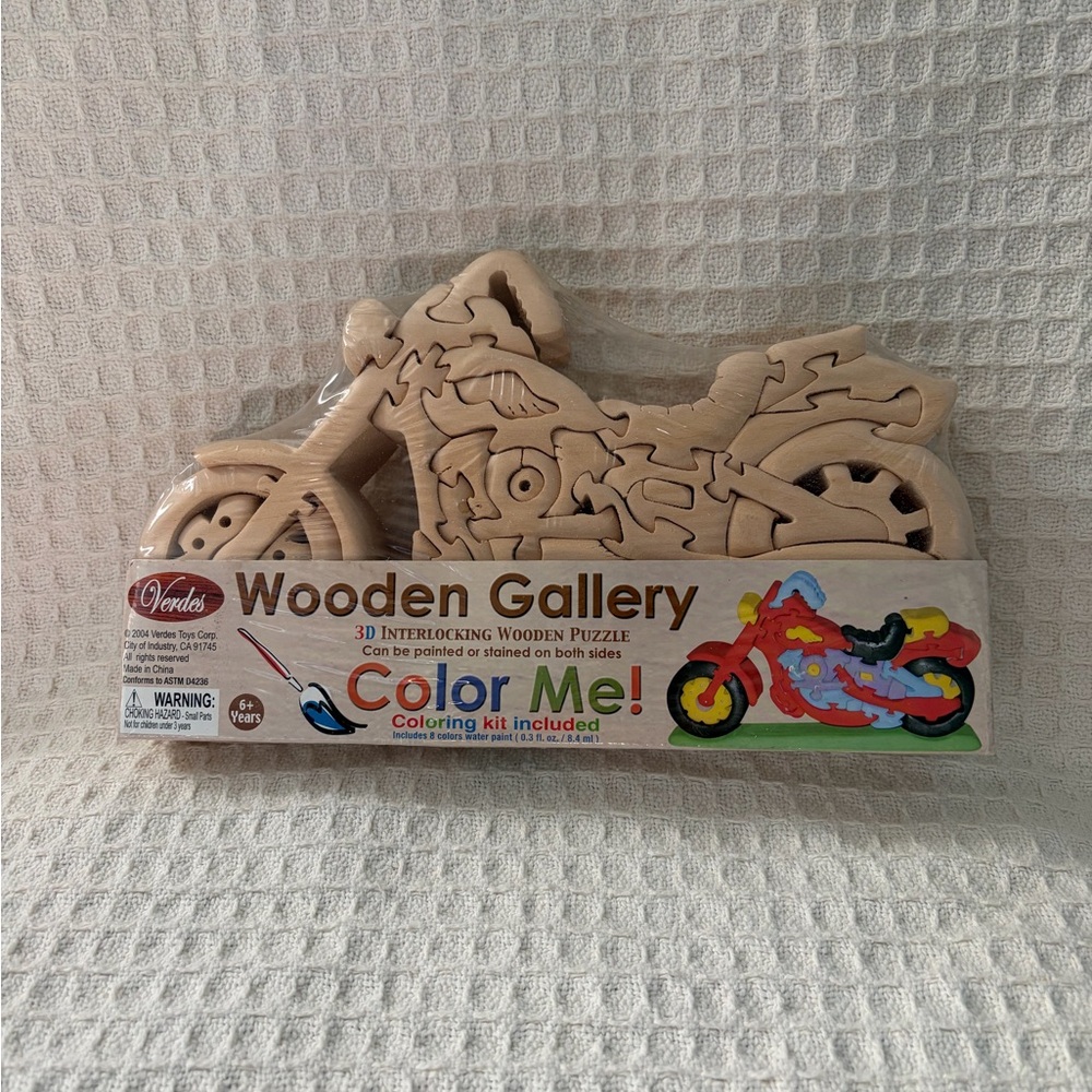 Vintage Verdes Wooden Gallery Color Me Motorcycle 3D Interlocking Puzzle NOS